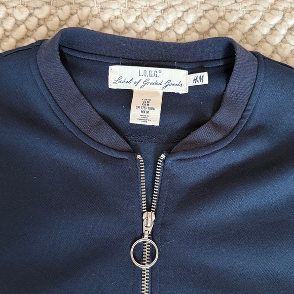 H&M L.O.G.G. Navy Blue Long Sleeve Zip-Up Lightweight Bomber Jacket - Picture 3 of 6